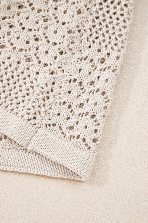 Mix Pattern Hollowed Knit Open Front Cardigan
